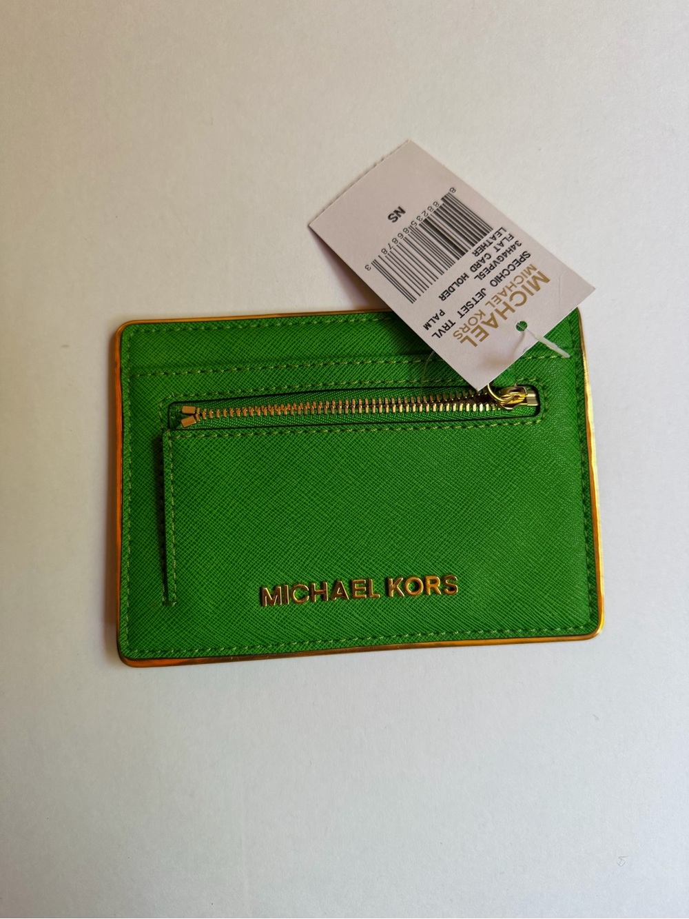 Michael Kors Green Saffiano Card Case with Gold Trim